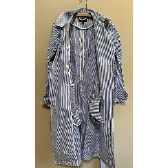J Crew Womens Blue Striped Double-Breasted Cotton Trench Coat Pockets Size 2 - Picture 9 of 14